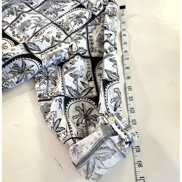C&C California New Black & White Tropical Print Linen Button-Up Shirt Women’s 2X - Picture 8 of 9